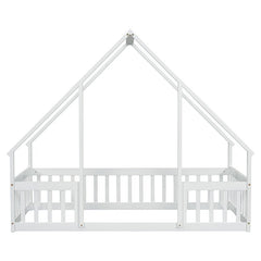 Bellemave® Wood House - Shaped Floor Bed with Fence and Guardrails - Bellemave