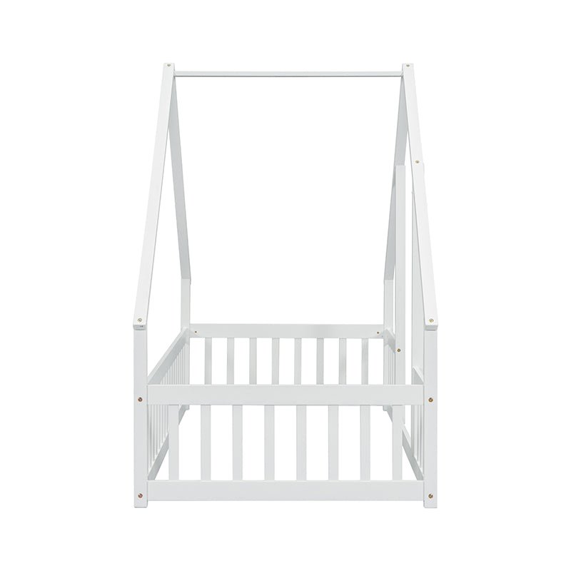 Bellemave® Wood House - Shaped Floor Bed with Fence and Guardrails - Bellemave