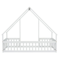 Bellemave® Wood House - Shaped Floor Bed with Fence and Guardrails - Bellemave