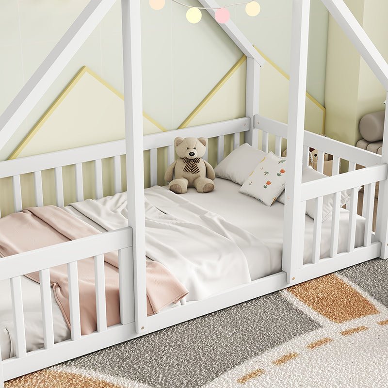 Bellemave® Wood House - Shaped Floor Bed with Fence and Guardrails - Bellemave