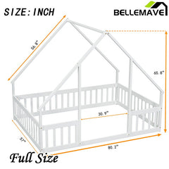 Bellemave® Wood House - Shaped Floor Bed with Fence and Guardrails - Bellemave