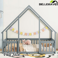 Bellemave® Wood House - Shaped Floor Bed with Fence and Guardrails - Bellemave