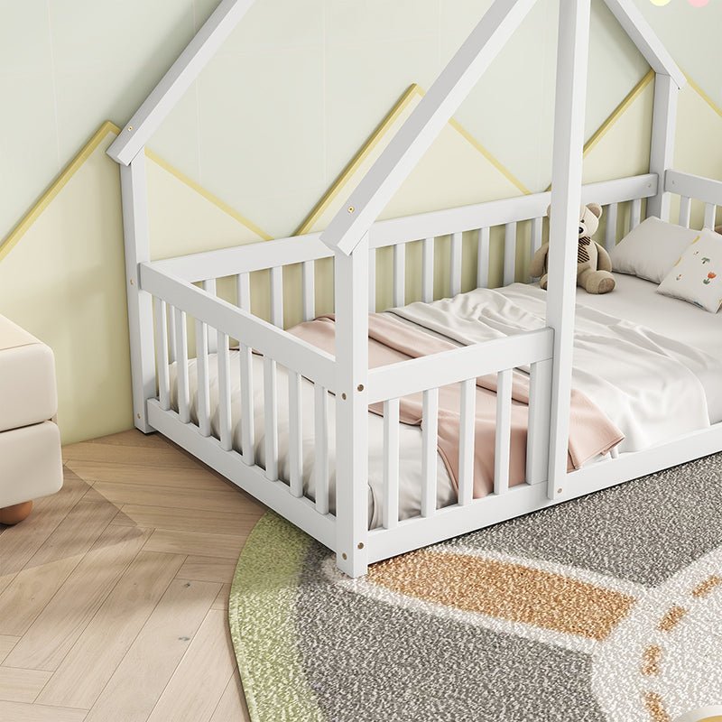 Bellemave® Wood House - Shaped Floor Bed with Fence and Guardrails - Bellemave
