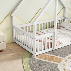 Bellemave® Wood House - Shaped Floor Bed with Fence and Guardrails - Bellemave