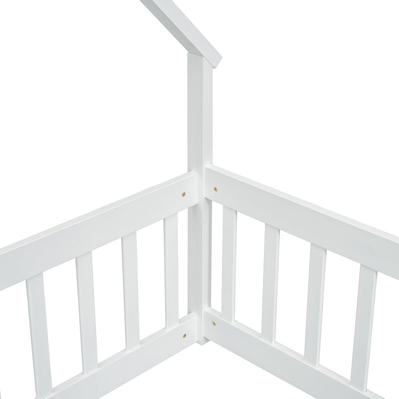 Bellemave® Wood House - Shaped Floor Bed with Fence and Guardrails - Bellemave