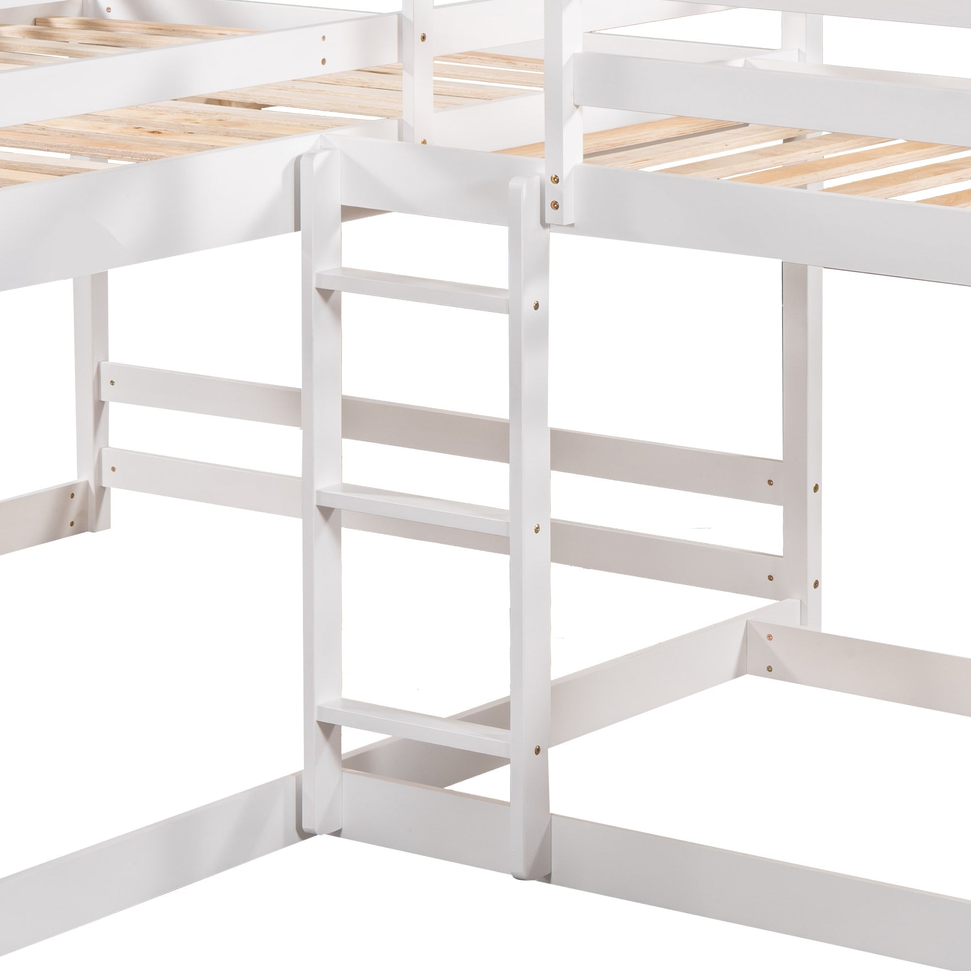 Bellemave® Wood L - Shaped Bunk Bed with Slide for 4, Full Size Quad Bunk Beds for Kids Boys Girls Teens (4 Beds, White) - Bellemave
