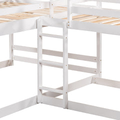 Bellemave® Wood L - Shaped Bunk Bed with Slide for 4, Full Size Quad Bunk Beds for Kids Boys Girls Teens (4 Beds, White) - Bellemave