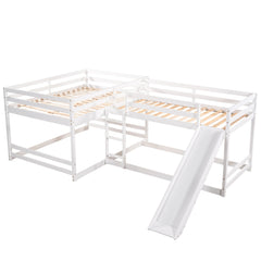 Bellemave® Wood L - Shaped Bunk Bed with Slide for 4, Full Size Quad Bunk Beds for Kids Boys Girls Teens (4 Beds, White) - Bellemave