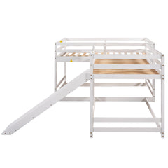 Bellemave® Wood L - Shaped Bunk Bed with Slide for 4, Full Size Quad Bunk Beds for Kids Boys Girls Teens (4 Beds, White) - Bellemave