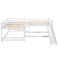 Bellemave® Wood L - Shaped Bunk Bed with Slide for 4, Full Size Quad Bunk Beds for Kids Boys Girls Teens (4 Beds, White) - Bellemave