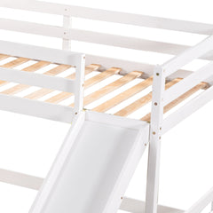 Bellemave® Wood L - Shaped Bunk Bed with Slide for 4, Full Size Quad Bunk Beds for Kids Boys Girls Teens (4 Beds, White) - Bellemave