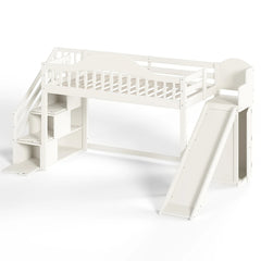 Bellemave® Wood Loft Bed with Slide, Storage Stairs & Wardrobe - Bellemave