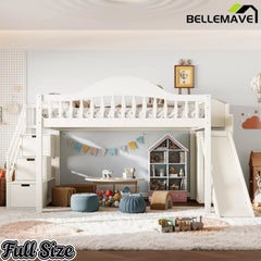 Bellemave® Wood Loft Bed with Slide, Storage Stairs & Wardrobe - Bellemave
