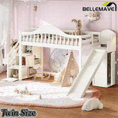 Bellemave® Wood Loft Bed with Slide, Storage Stairs & Wardrobe - Bellemave