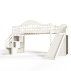 Bellemave® Wood Loft Bed with Slide, Storage Stairs & Wardrobe - Bellemave