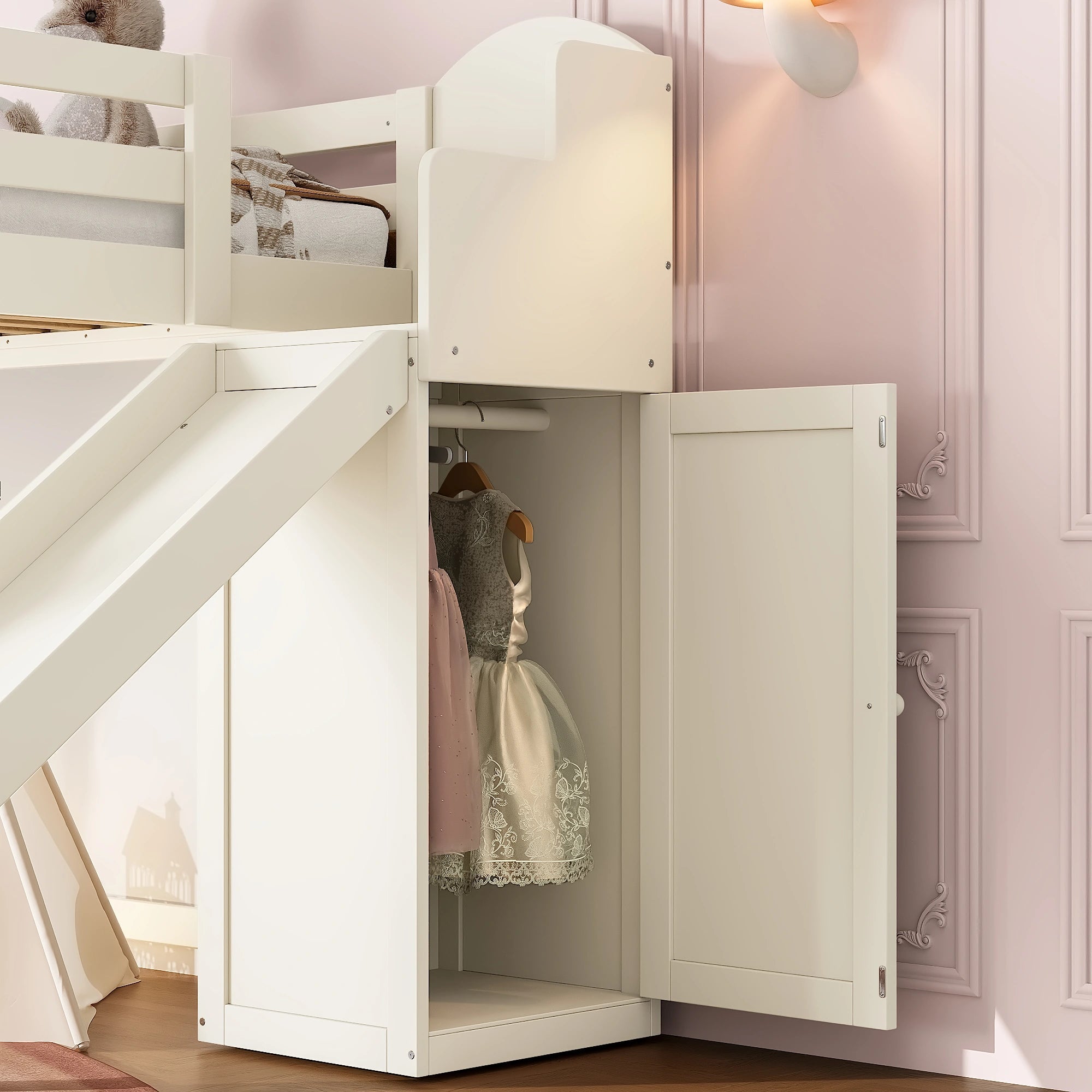 Bellemave® Wood Loft Bed with Slide, Storage Stairs & Wardrobe - Bellemave