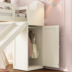 Bellemave® Wood Loft Bed with Slide, Storage Stairs & Wardrobe - Bellemave