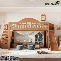 Bellemave® Wood Loft Bed with Slide, Storage Stairs & Wardrobe - Bellemave