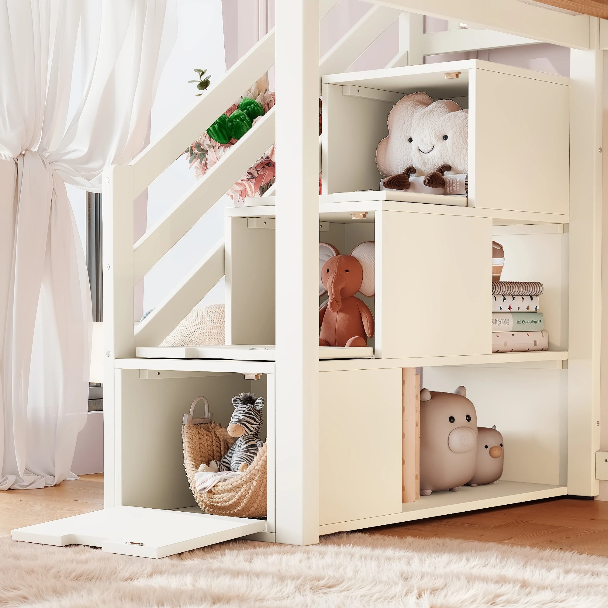 Bellemave® Wood Loft Bed with Slide, Storage Stairs & Wardrobe - Bellemave