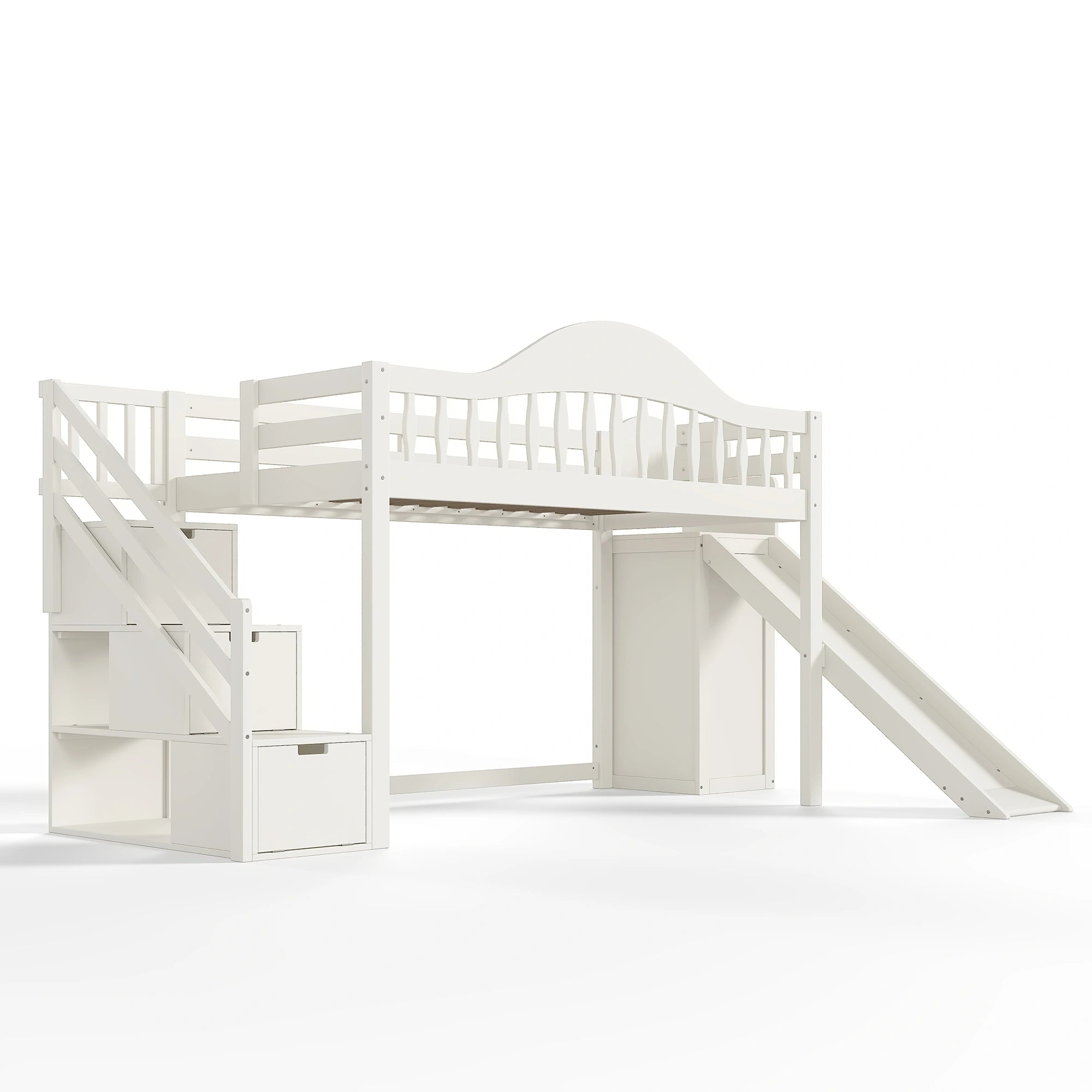 Bellemave® Wood Loft Bed with Slide, Storage Stairs & Wardrobe - Bellemave