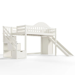 Bellemave® Wood Loft Bed with Slide, Storage Stairs & Wardrobe - Bellemave