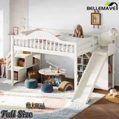 Bellemave® Wood Loft Bed with Slide, Storage Stairs & Wardrobe - Bellemave
