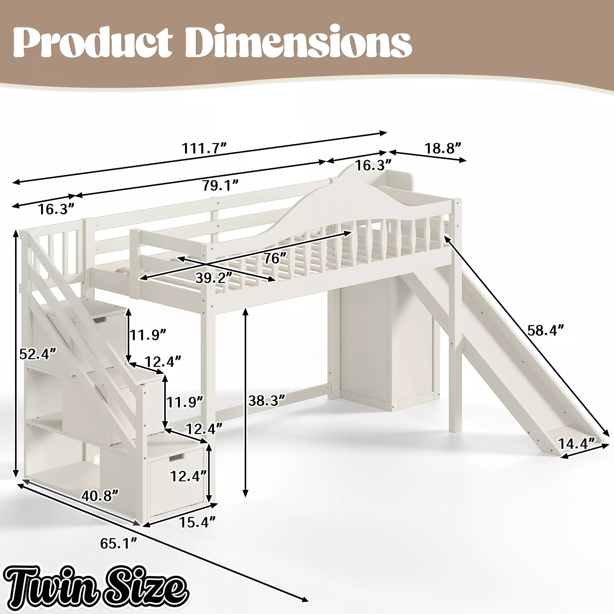 Bellemave® Wood Loft Bed with Slide, Storage Stairs & Wardrobe - Bellemave