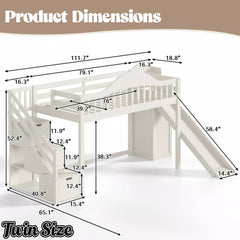Bellemave® Wood Loft Bed with Slide, Storage Stairs & Wardrobe - Bellemave