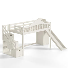 Bellemave® Wood Loft Bed with Slide, Storage Stairs & Wardrobe - Bellemave