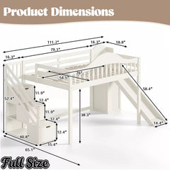 Bellemave® Wood Loft Bed with Slide, Storage Stairs & Wardrobe - Bellemave