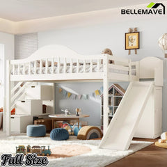 Bellemave® Wood Loft Bed with Slide, Storage Stairs & Wardrobe - Bellemave