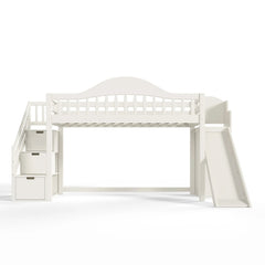 Bellemave® Wood Loft Bed with Slide, Storage Stairs & Wardrobe - Bellemave