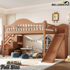Bellemave® Wood Loft Bed with Slide, Storage Stairs & Wardrobe - Bellemave