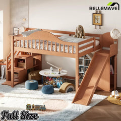 Bellemave® Wood Loft Bed with Slide, Storage Stairs & Wardrobe - Bellemave