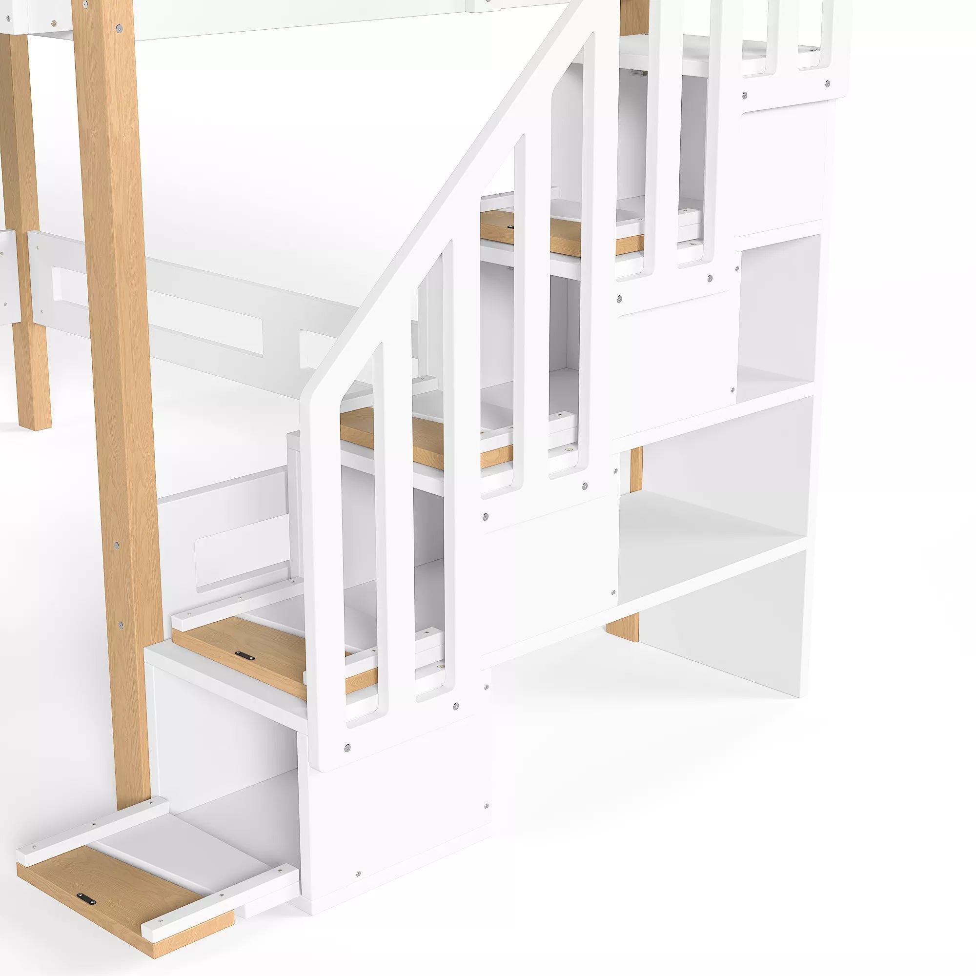 Bellemave® Wood Loft Bed with Storage Shelves and Clothes Hook - Bellemave