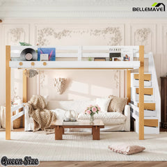 Bellemave® Wood Loft Bed with Storage Shelves and Clothes Hook - Bellemave