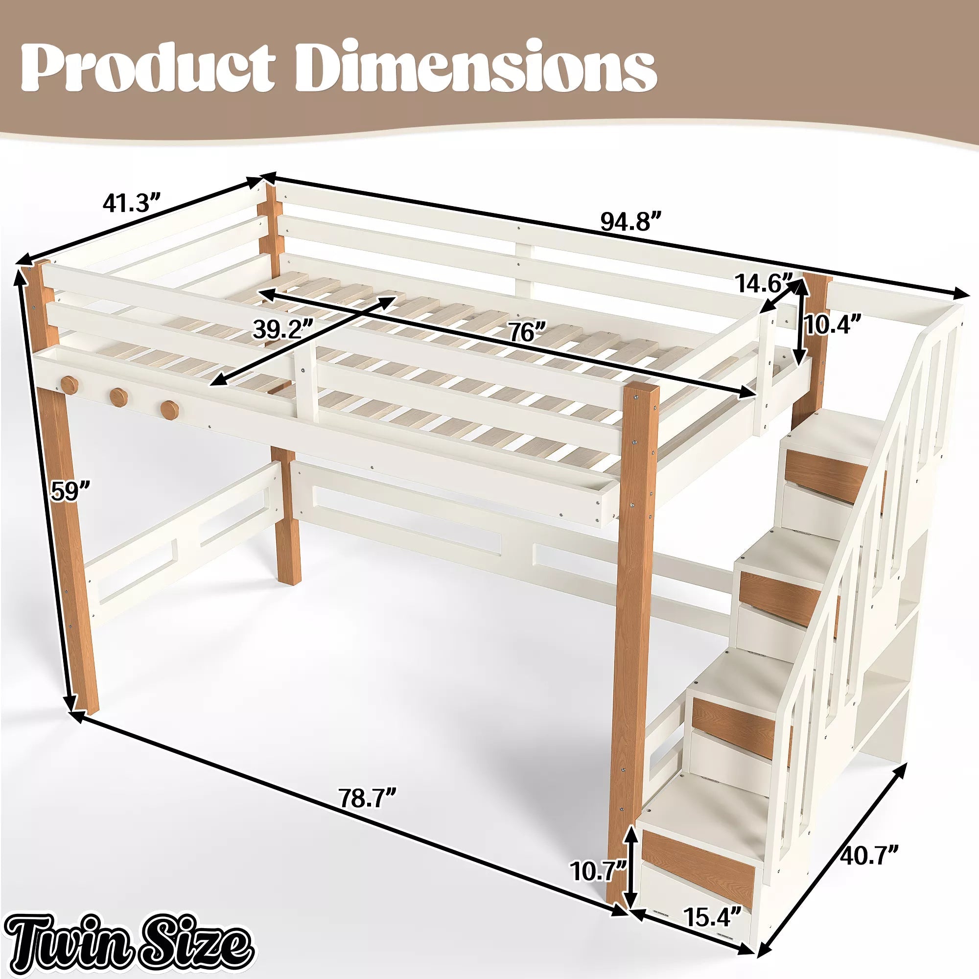 Bellemave® Wood Loft Bed with Storage Shelves and Clothes Hook - Bellemave