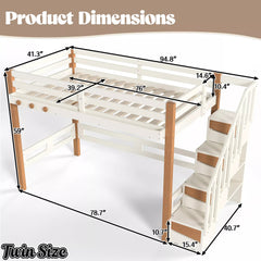 Bellemave® Wood Loft Bed with Storage Shelves and Clothes Hook - Bellemave