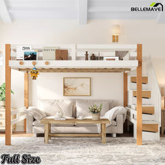 Bellemave® Wood Loft Bed with Storage Shelves and Clothes Hook - Bellemave