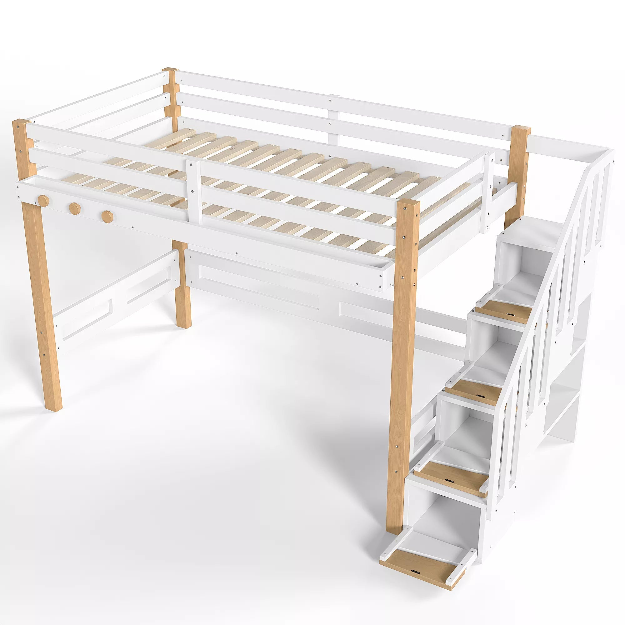 Bellemave® Wood Loft Bed with Storage Shelves and Clothes Hook - Bellemave