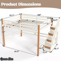 Bellemave® Wood Loft Bed with Storage Shelves and Clothes Hook - Bellemave