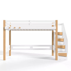 Bellemave® Wood Loft Bed with Storage Shelves and Clothes Hook - Bellemave