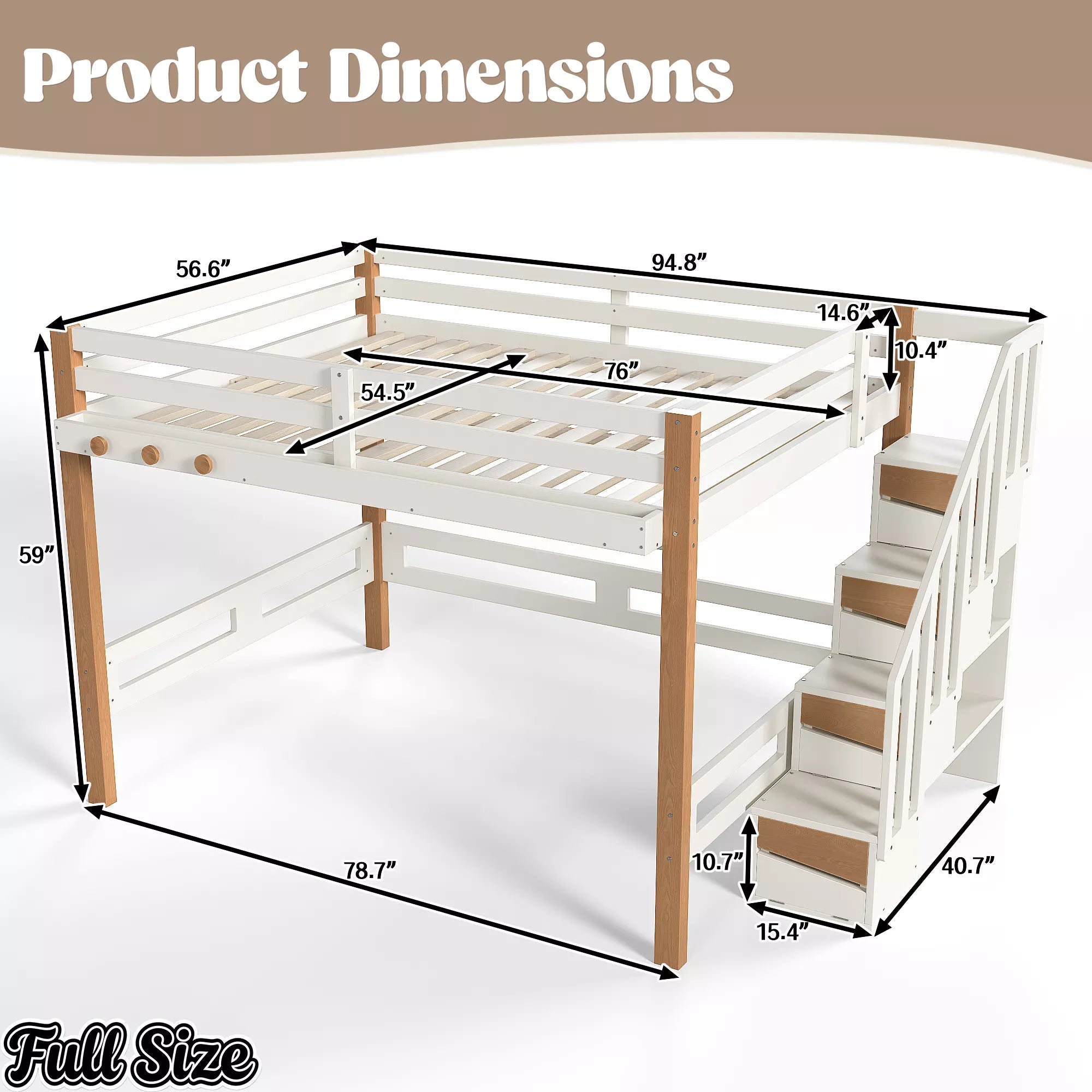 Bellemave® Wood Loft Bed with Storage Shelves and Clothes Hook - Bellemave