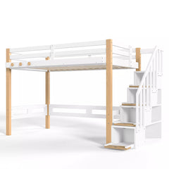 Bellemave® Wood Loft Bed with Storage Shelves and Clothes Hook - Bellemave