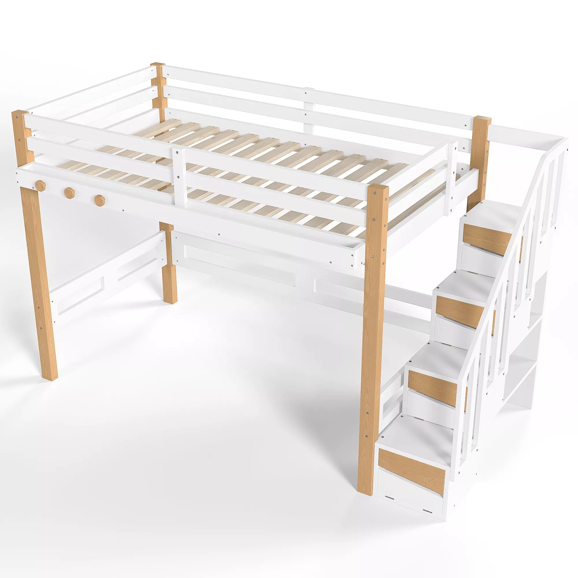 Bellemave® Wood Loft Bed with Storage Shelves and Clothes Hook - Bellemave
