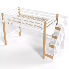 Bellemave® Wood Loft Bed with Storage Shelves and Clothes Hook - Bellemave