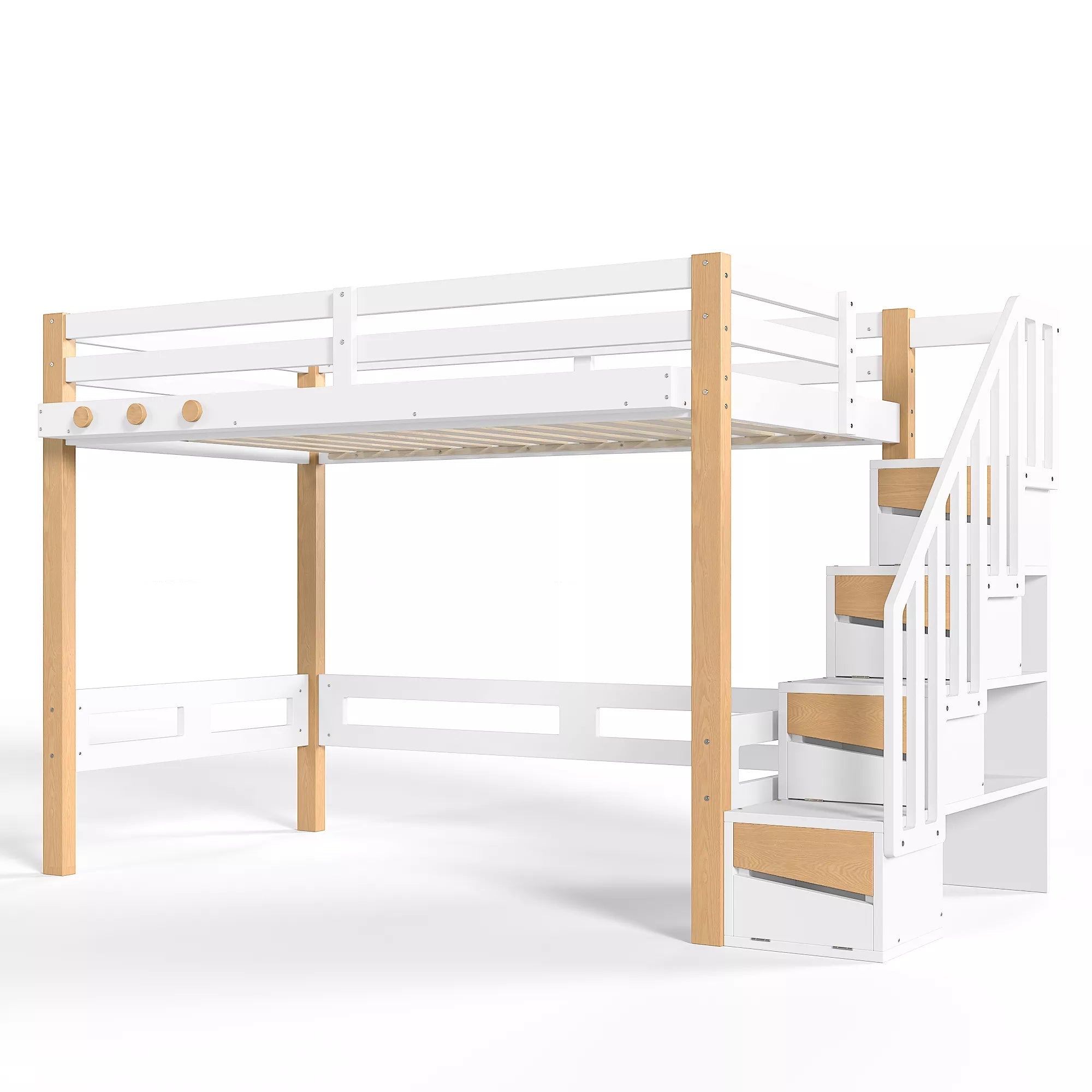 Bellemave® Wood Loft Bed with Storage Shelves and Clothes Hook - Bellemave