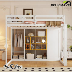Bellemave® Wood Loft Bed with Wardrobe, Shelves and Cabine - Bellemave