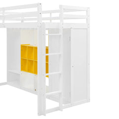 Bellemave® Wood Loft Bed with Wardrobe, Shelves and Cabine - Bellemave