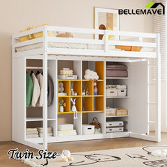 Bellemave® Wood Loft Bed with Wardrobe, Shelves and Cabine - Bellemave